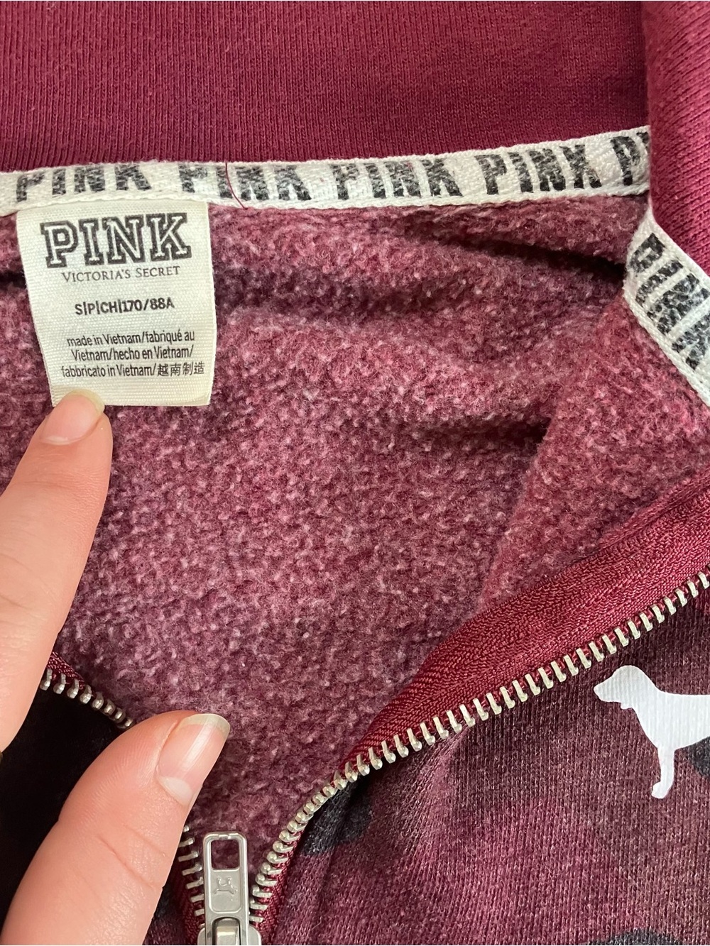 Victoria's Secret PINK Maroon & White Camo Zip Pullover - Picture 2 of 4